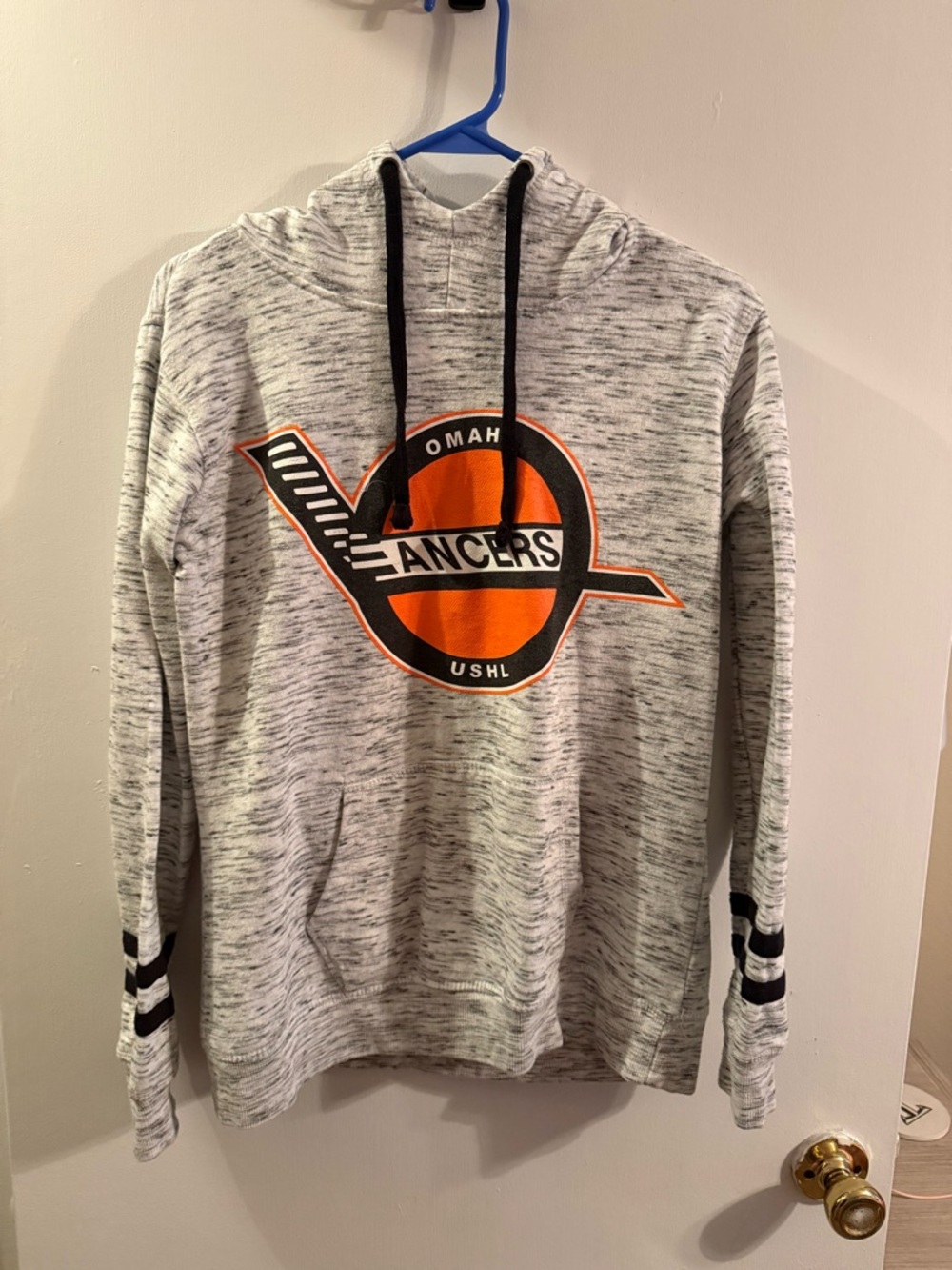 Omaha Lancers Gray Marled Hooded Pullover with Orange Logo